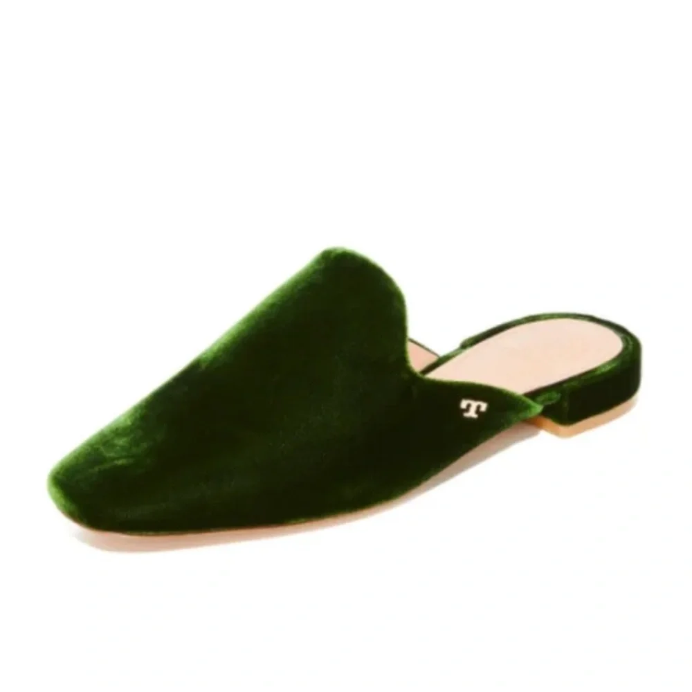 Tory Burch Carlotta Slide Velvet Dark Green Mules
